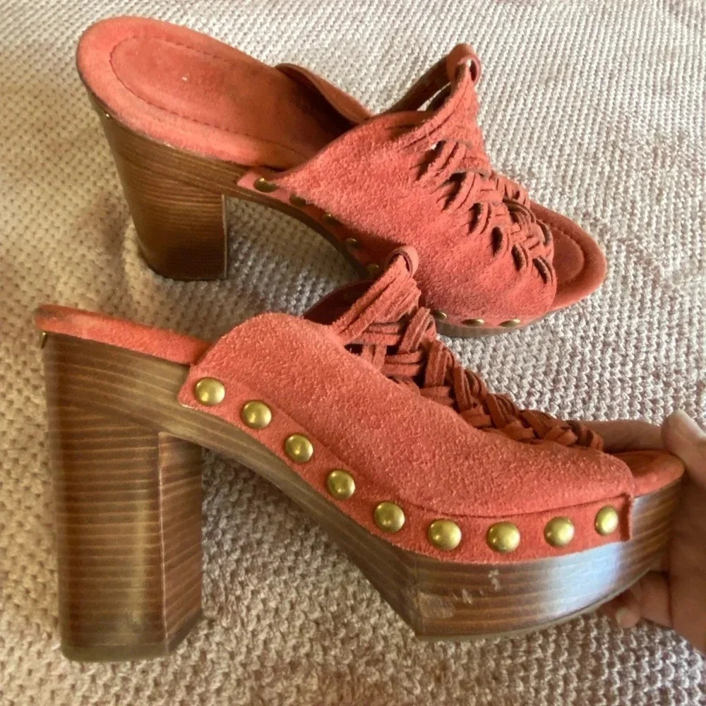 🩵 MICHAEL Michael Kors Westley Open Toe leather mule chunky heel platform Size 8